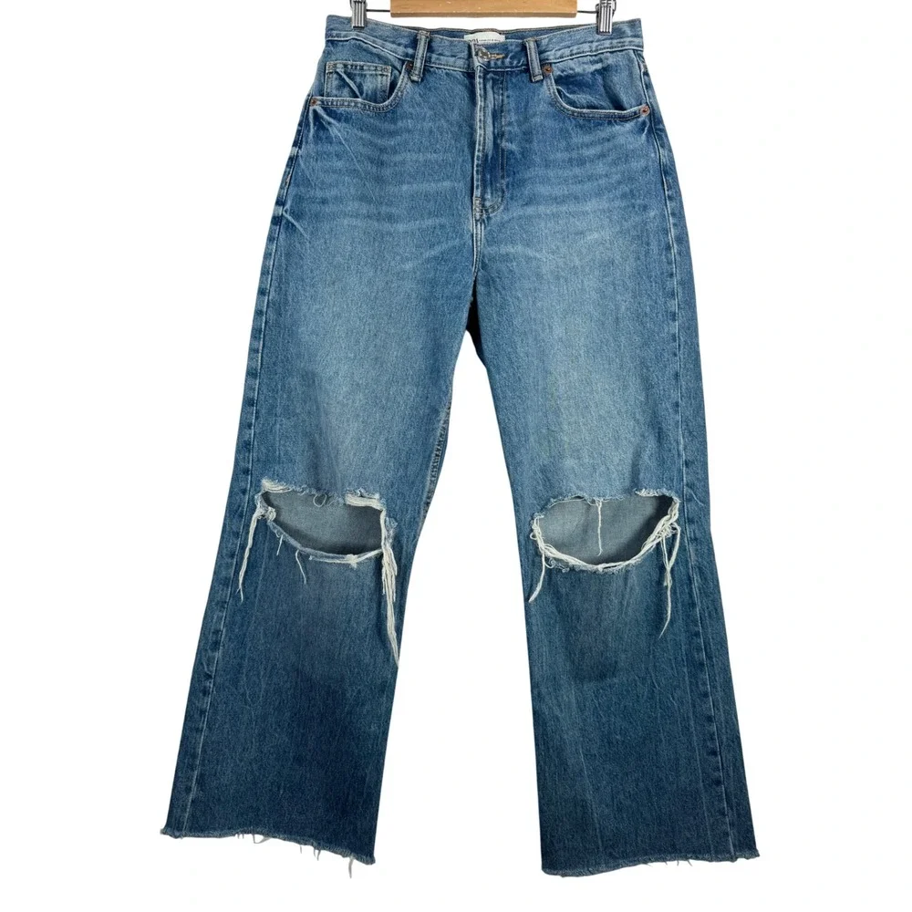 ZARA Women's High Rise‎ Wide Leg Ripped Jeans Size 8 Distressed 90s boho
